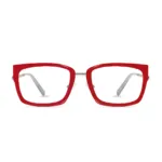 XCombo Soline Combo Glasses in Metallic Silver, rectangle metal base frame with Coral Top Frame, front view