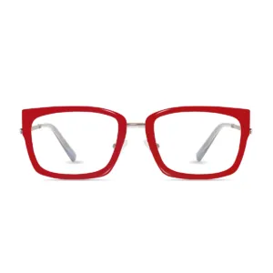XCombo Soline Combo Glasses in Metallic Silver, rectangle metal base frame with Coral Top Frame, front view