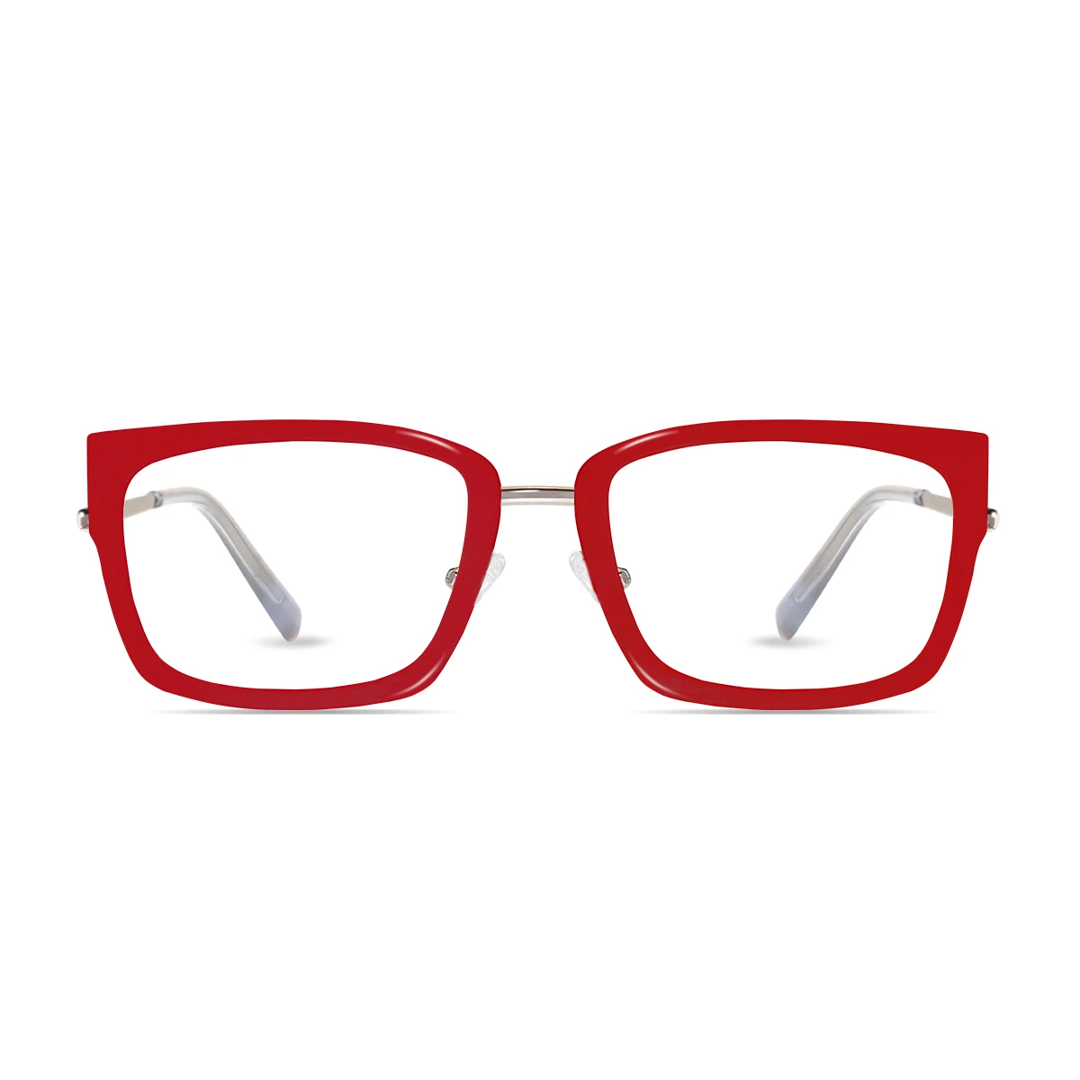 XCombo Soline Combo Glasses in Metallic Silver, rectangle metal base frame with Coral Top Frame, front view