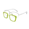 xcombo-soline-metallic-silver-base-lime-green-top-frame-angle-left-split XCombo Soline Combo Glasses in Metallic Silver, rectangle metal base frame with Lime Green Top Frame, angle left split view
