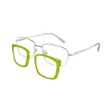 XCombo Soline Combo Glasses in Metallic Silver, rectangle metal base frame with Lime Green Top Frame, angle left split view