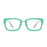 XCombo Soline Combo Glasses in Metallic Silver, rectangle metal base frame with Sage Top Frame, front view