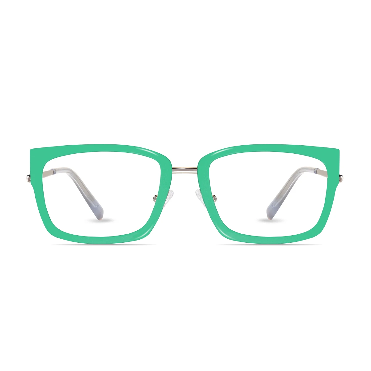 xcombo-soline-metallic-silver-base-sage-top-frame-front-1 XCombo Soline Combo Glasses in Metallic Silver, rectangle metal base frame with Sage Top Frame, front view