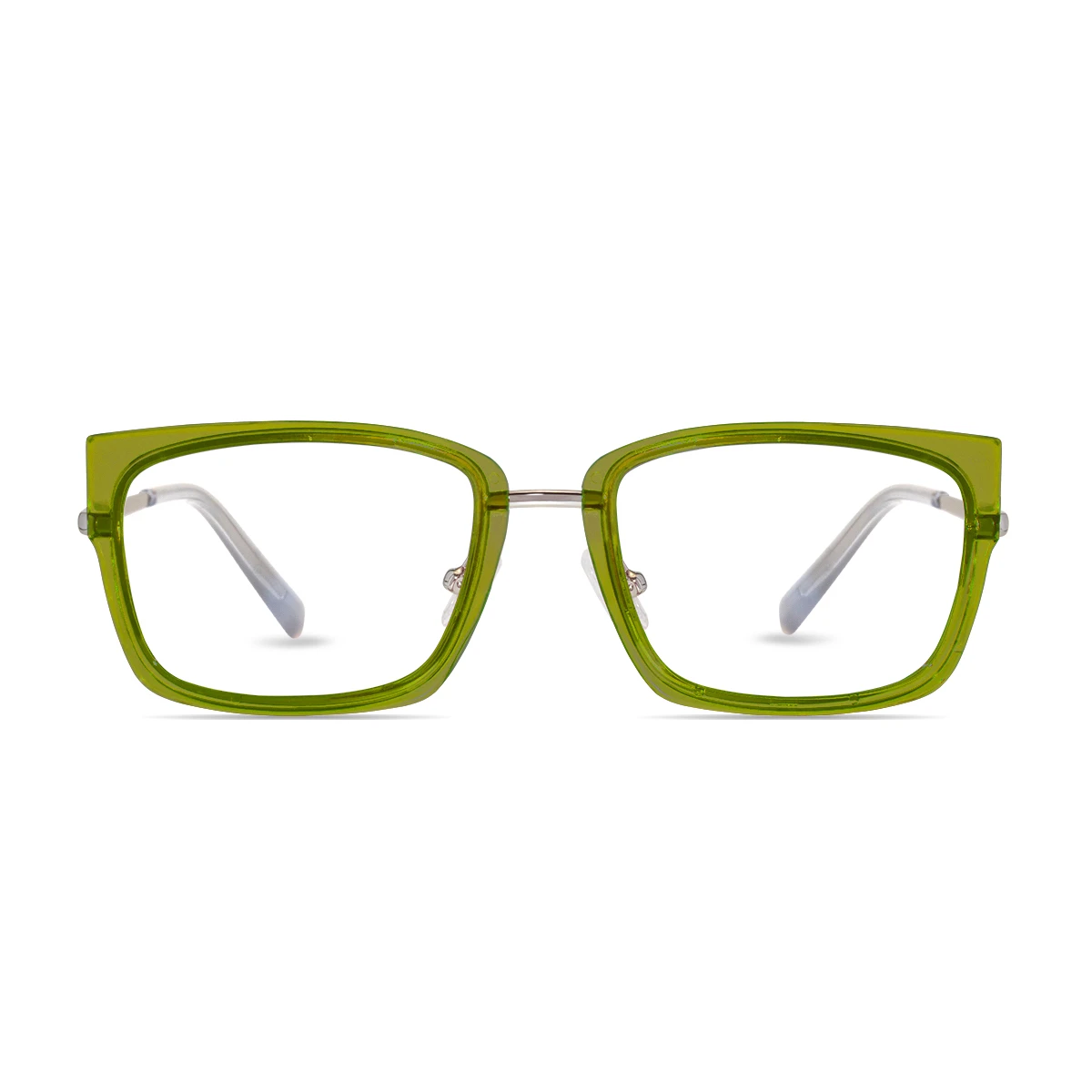 xcombo-soline-metallic-silver-base-translucent-army-green-top-frame-front-1 XCombo Soline Combo Glasses in Metallic Silver, rectangle metal base frame with Translucent Army Green Top Frame, front view