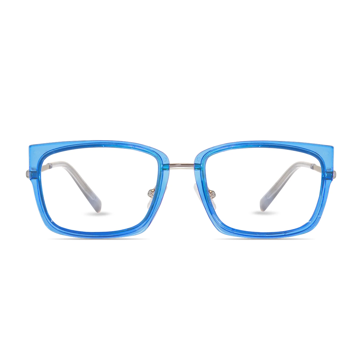 xcombo-soline-metallic-silver-base-translucent-cornflower-blue-top-frame-front-1 XCombo Soline Combo Glasses in Metallic Silver, rectangle metal base frame with Translucent Cornflower blue Top Frame, front view