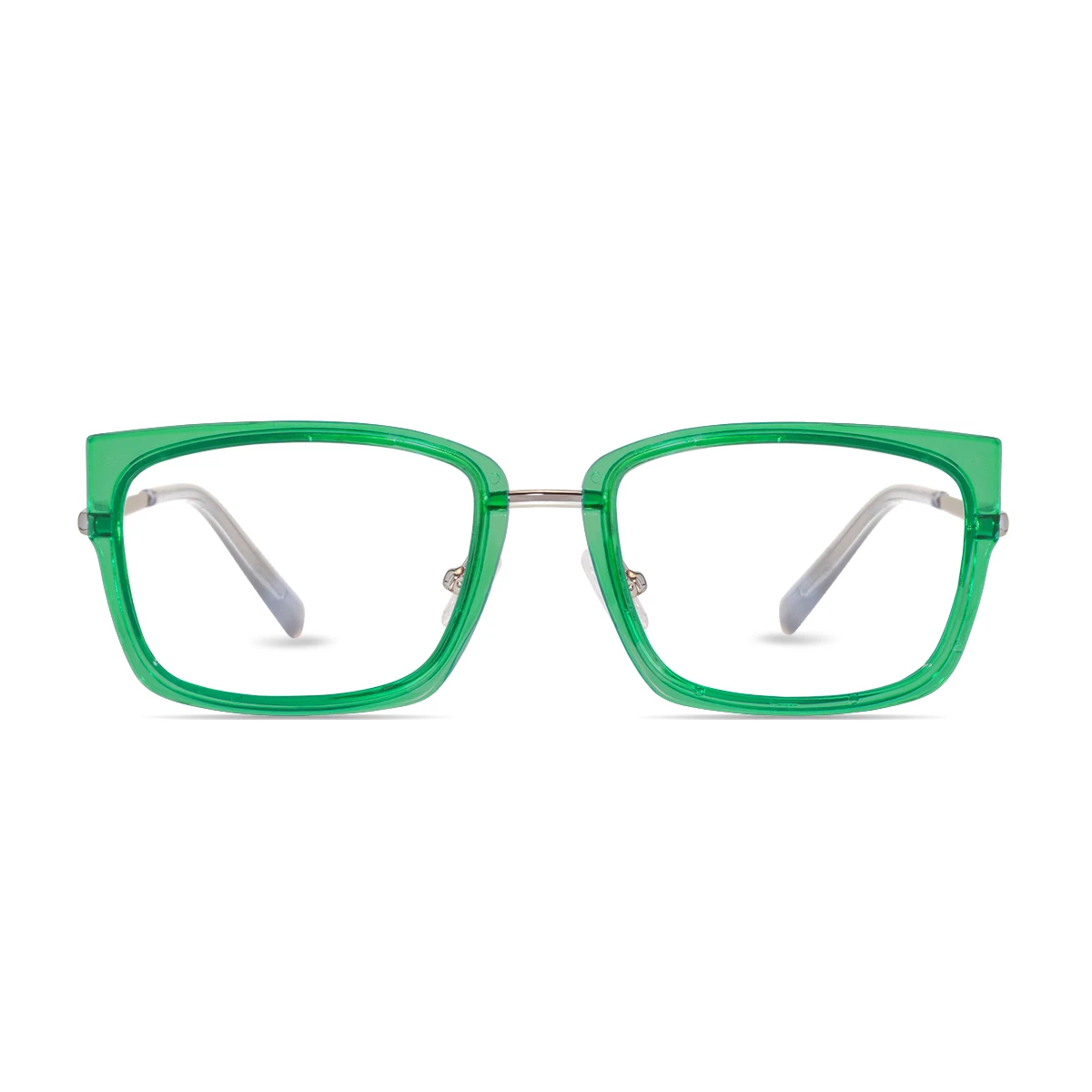 xcombo-soline-metallic-silver-base-translucent-forest-green-top-frame-front-1 XCombo Soline Combo Glasses in Metallic Silver, rectangle metal base frame with Translucent Green Forest Top Frame, front view