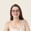 xcombo-soline-metallic-silver-beauty-long-hair-front-view-s19-top-frame A long hair beautiful woman wears XCombo Glasses front view with Metallic Silver base and Solid Colors Series custom top frame front image