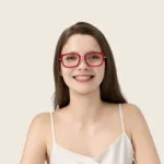 A long hair beautiful woman wears XCombo Glasses front view with Metallic Silver base and Solid Colors Series custom top frame front image