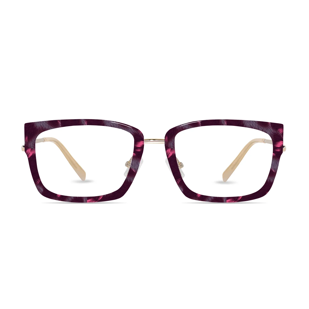 XCombo Eyewear, Soline Combo Glasses in Light Gold rectangle metal base frame with Canvas Series Leopard Collection Top Frame, front view pa26