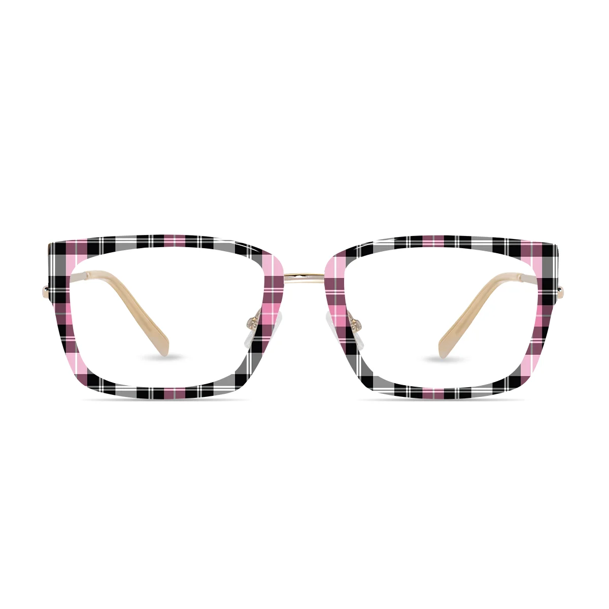 XCombo Soline Combo Glasses in Light Gold, rectangle metal base frame with Canvas Series Grid Collection Top Frame, front view pc05