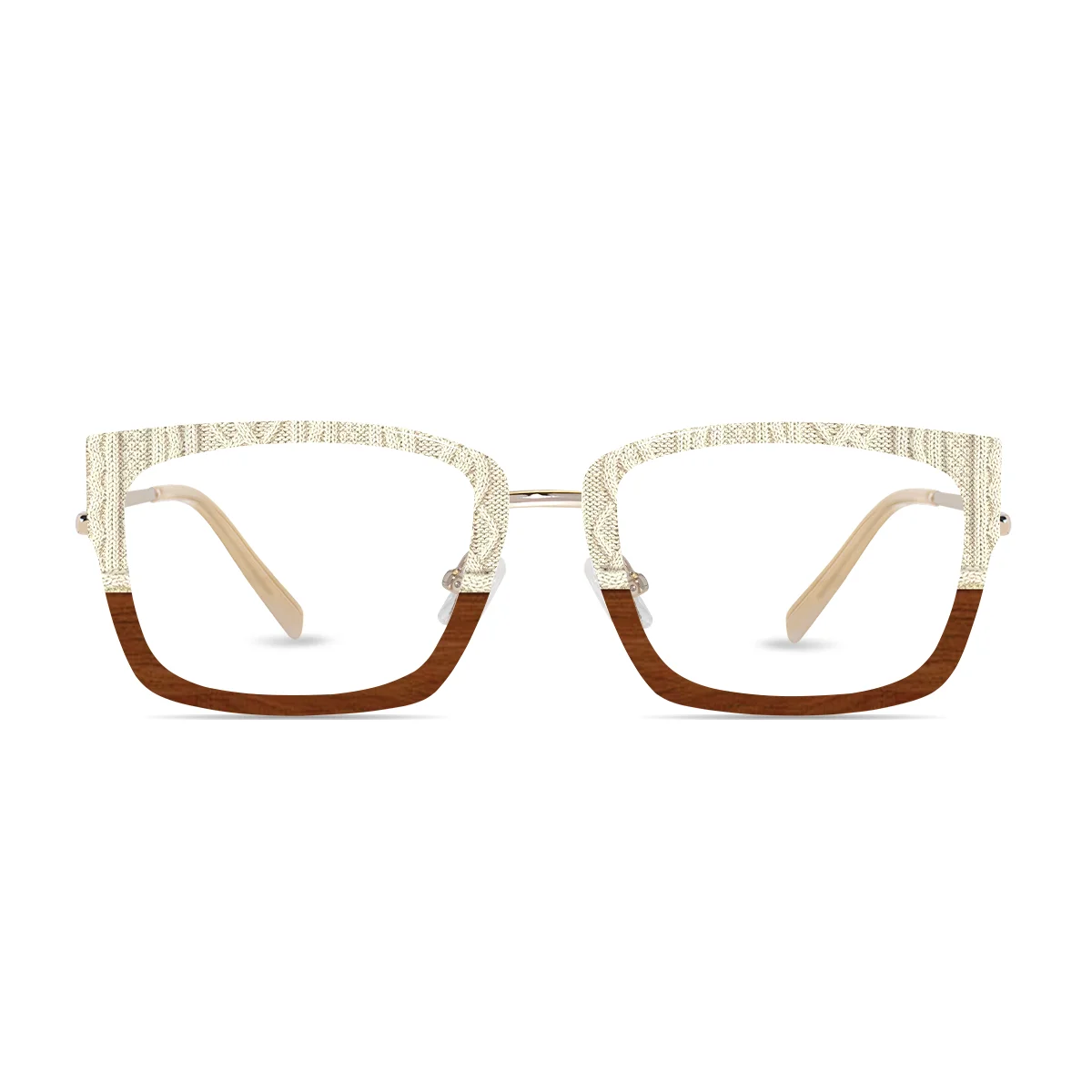 XCombo Soline Combo Glasses in Light Gold rectangle metal base frame with Knit Series Grid Collection Top Frame, front view ps04