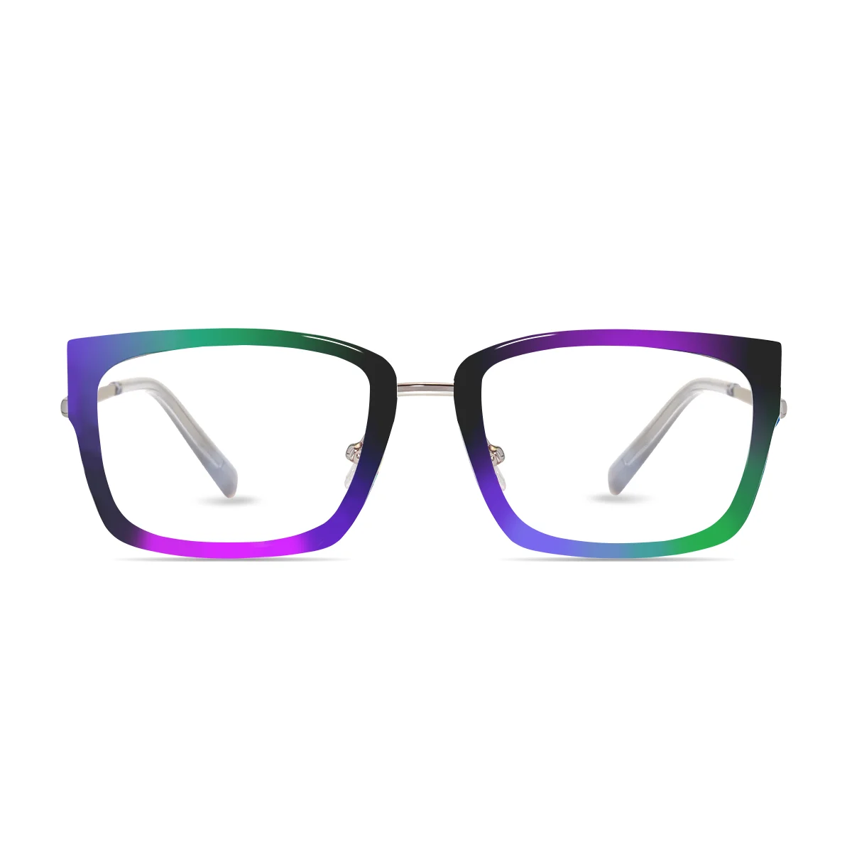 XCombo Soline Combo Glasses in Metallic Silver, rectangle metal base frame with Canvas Series Top Frame, front view , dark spell