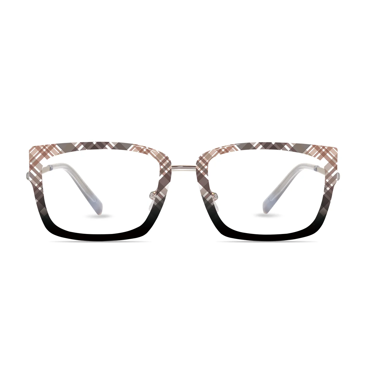 XCombo Soline Combo Glasses in Metallic Silver, rectangle metal base frame with Canvas Series Grid Collection Top Frame, front view pc01
