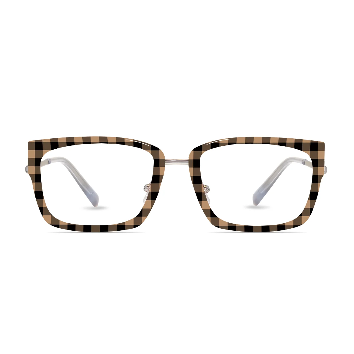 XCombo Soline Combo Glasses in Metallic Silver, rectangle metal base frame with Canvas Series Grid Collection Top Frame, front view pc02