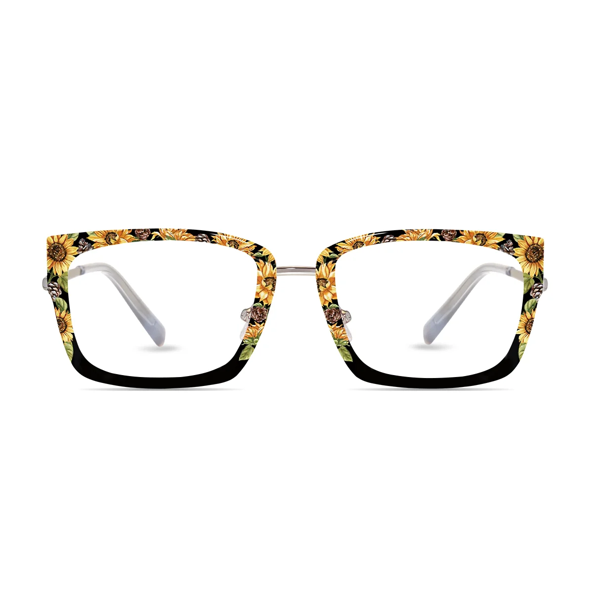 XCombo Soline Combo Glasses in Metallic Silver, rectangle metal base frame with Canvas Series Gardon Collection Top Frame, front view PG04