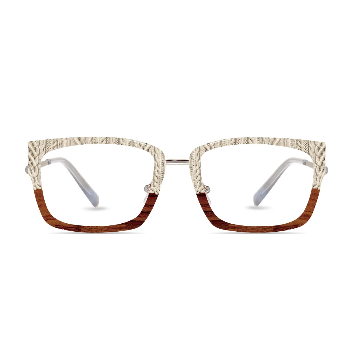 XCombo Soline Combo Glasses in Metallic Silver rectangle metal base frame with Knit Series Grid Collection Top Frame, front view ps01