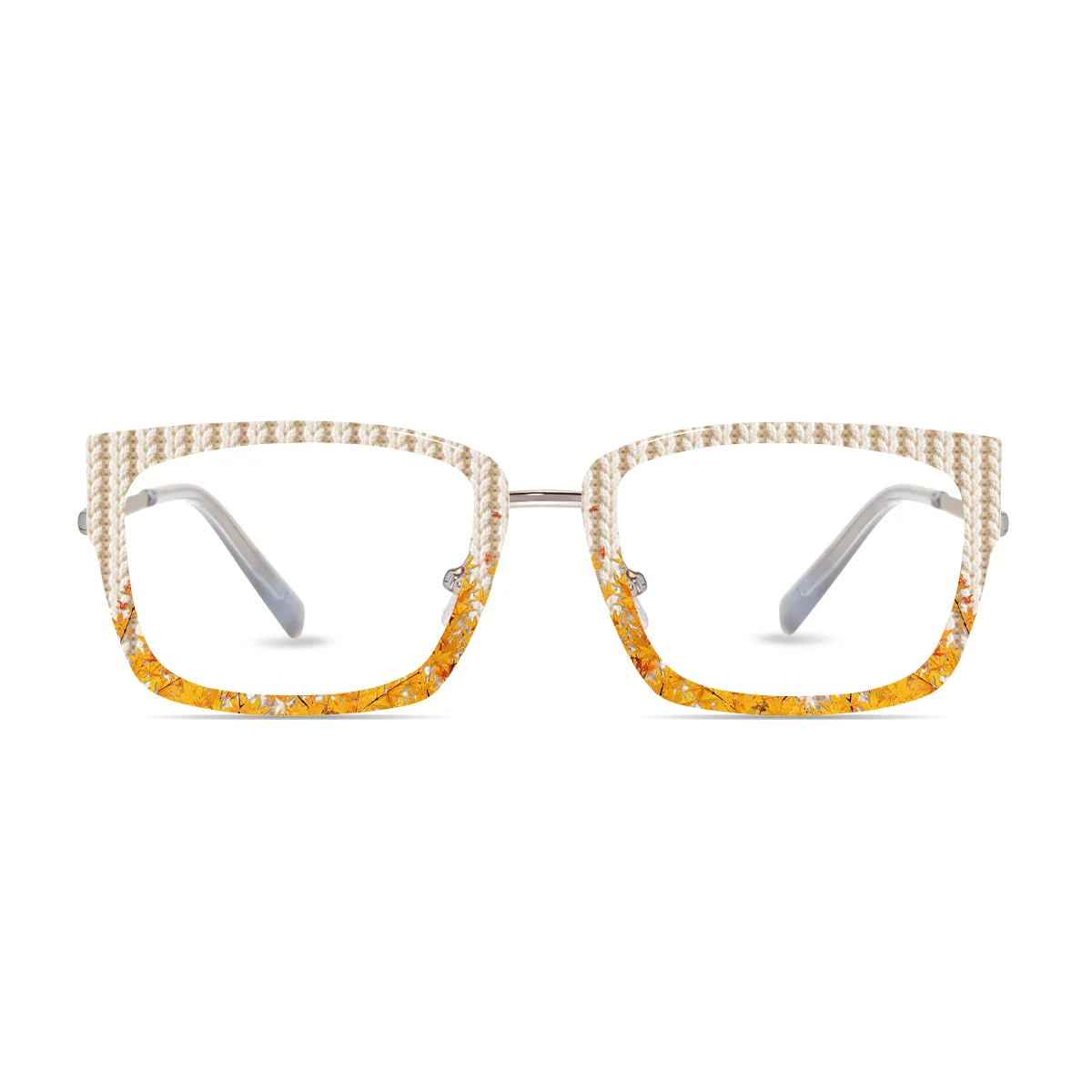 XCombo Soline Combo Glasses in Metallic Silver rectangle metal base frame with Knit Series Grid Collection Top Frame, front view ps02