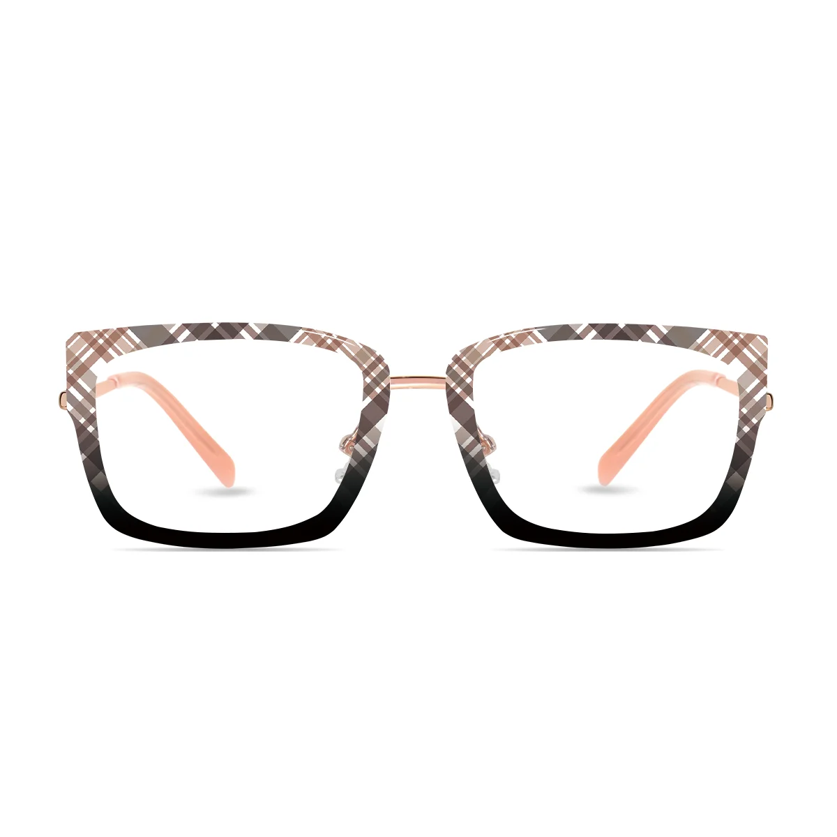 XCombo Soline Combo Glasses in Rose Gold, rectangle metal base frame with Canvas Series Grid Collection Top Frame, front view pc01