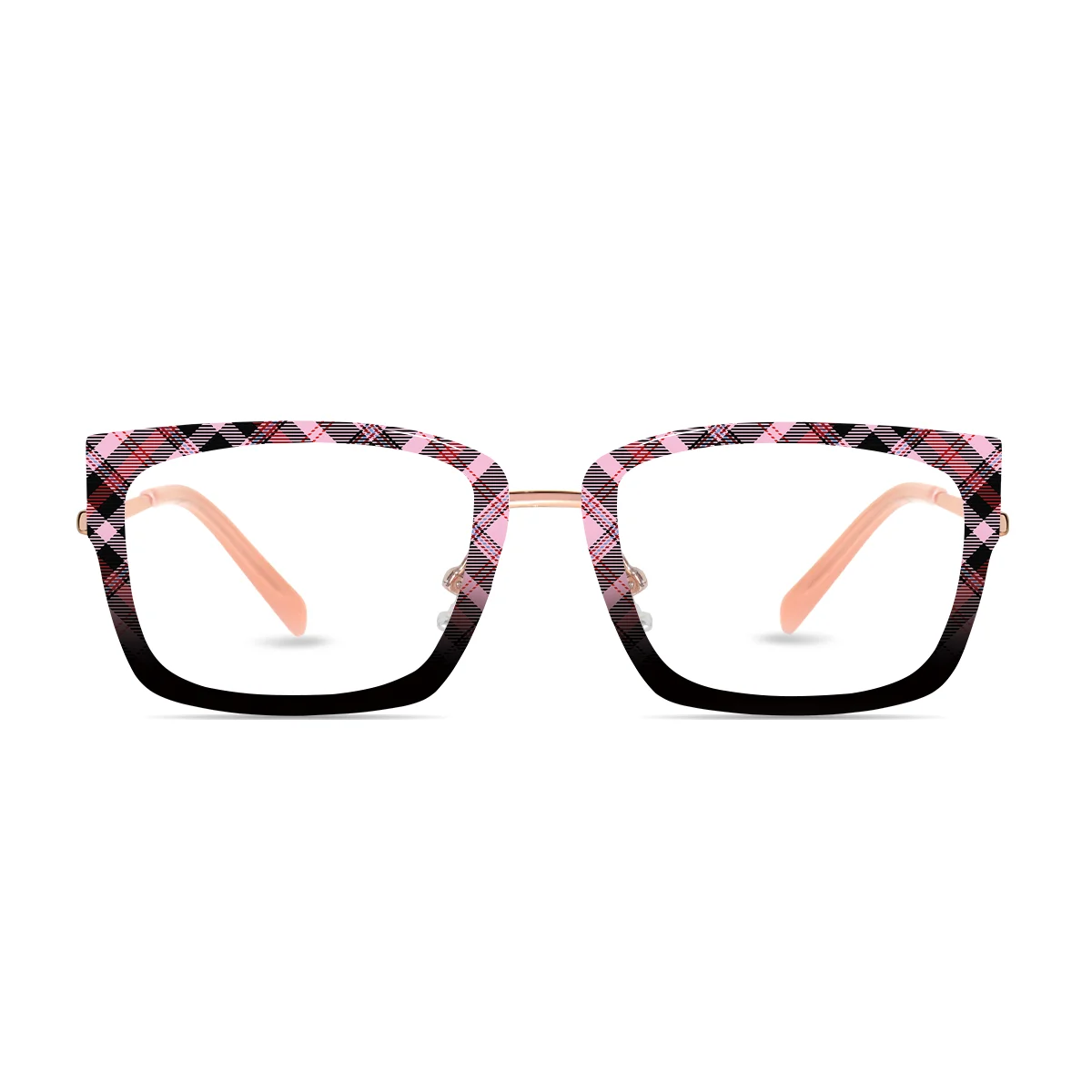 XCombo Soline Combo Glasses in Rose Gold, rectangle metal base frame with Canvas Series Grid Collection Top Frame, front view pc04