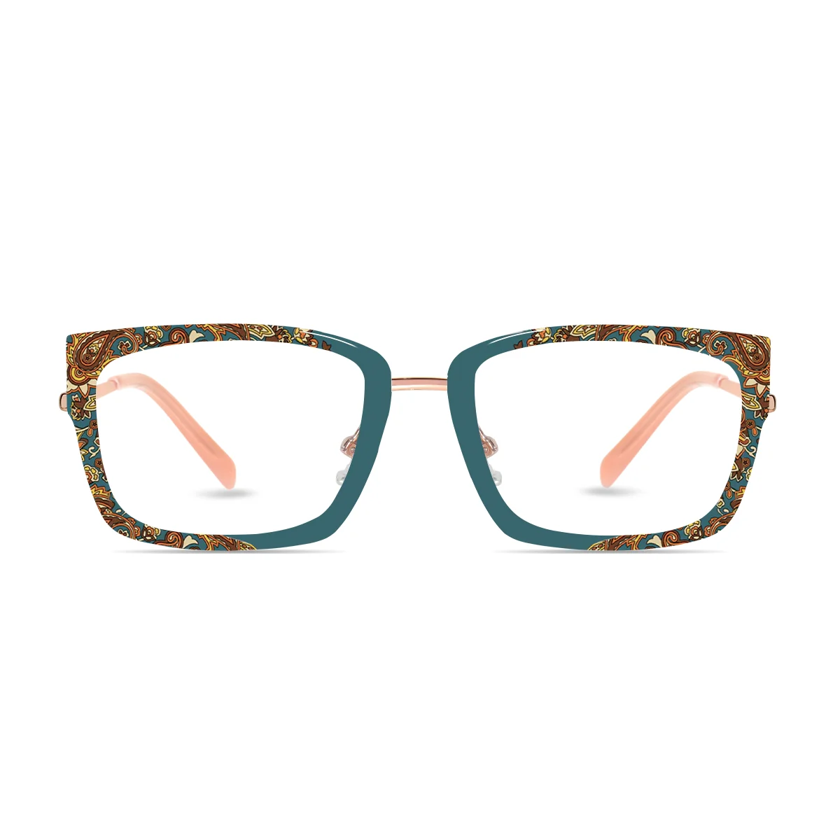 XCombo Soline Combo Glasses in Rose Gold, rectangle metal base frame with Canvas Series Gardon Collection Top Frame, front view PG09