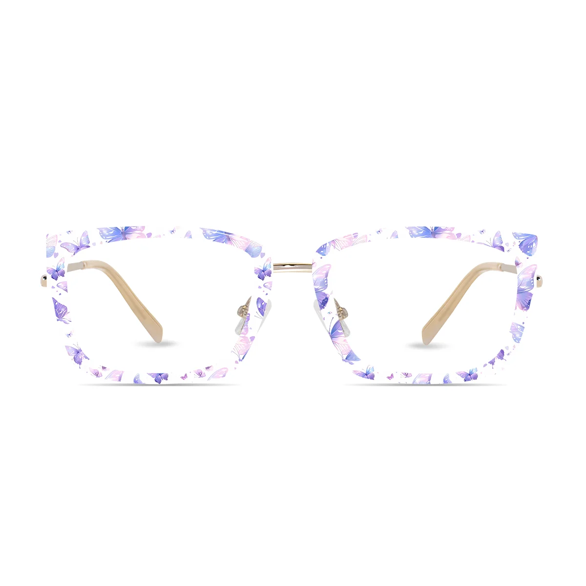 XCombo Eyewear, Soline Combo Glasses in Light Gold rectangle metal base frame with Canvas Series Butterfly Collection Top Frame, front view pb17