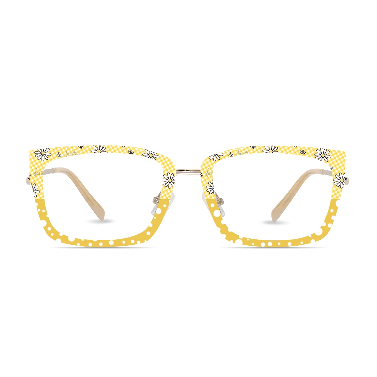 XCombo Soline Combo Glasses in Metallic Silver, rectangle metal base frame with Canvas Series Dots Collection Top Frame, front view pd16