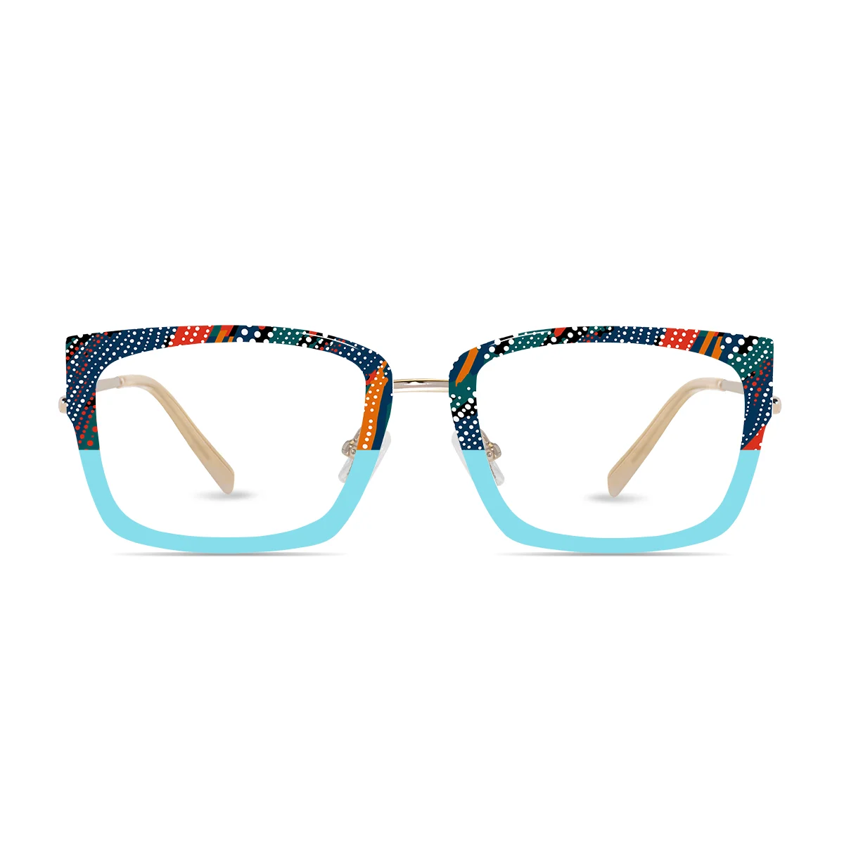 XCombo Soline Combo Glasses in Metallic Silver, rectangle metal base frame with Canvas Series Dots Collection Top Frame, front view pd28