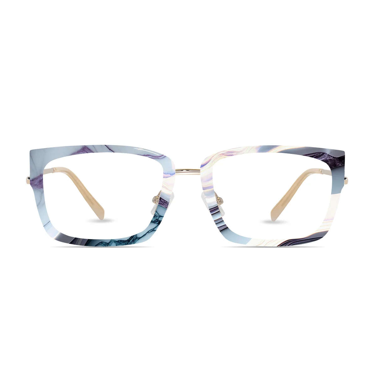 XCombo Soline Combo Glasses in Light Gold, rectangle metal base frame with Stone Series Grid Collection Top Frame, front view pm15