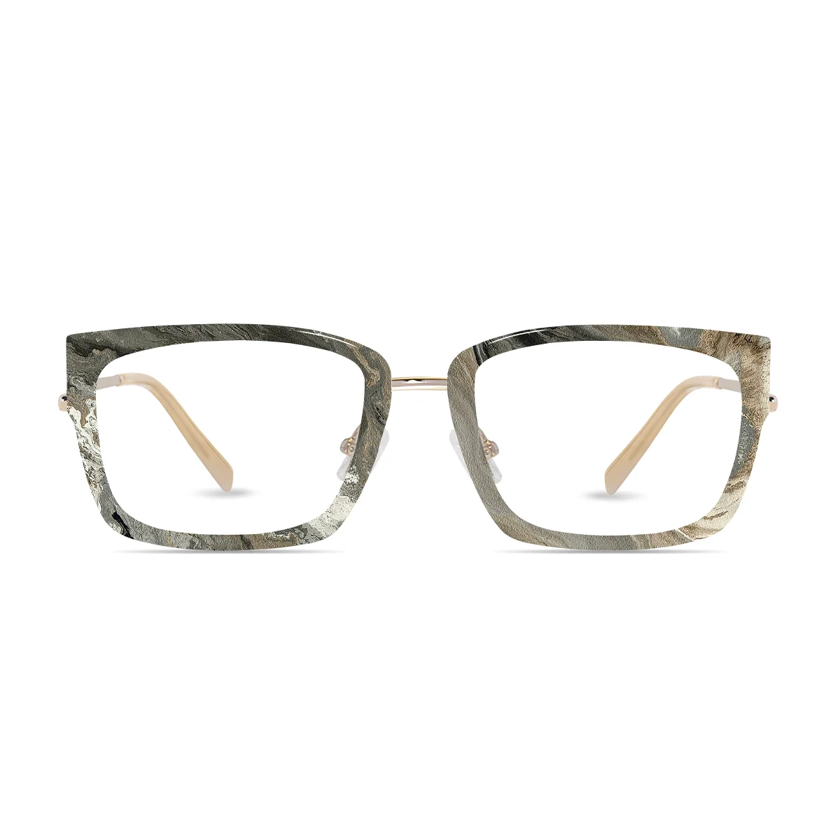 XCombo Soline Combo Glasses in Light Gold, rectangle metal base frame with Stone Series Grid Collection Top Frame, front view pm27