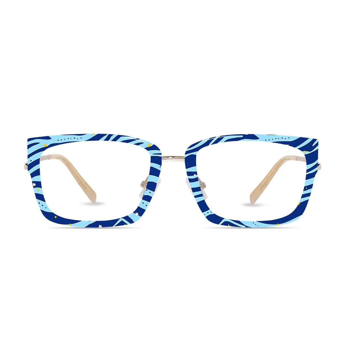 XCombo Soline Combo Glasses in Light Gold rectangle metal base frame with Canvas Series Zebra Collection Top Frame, front view pz01