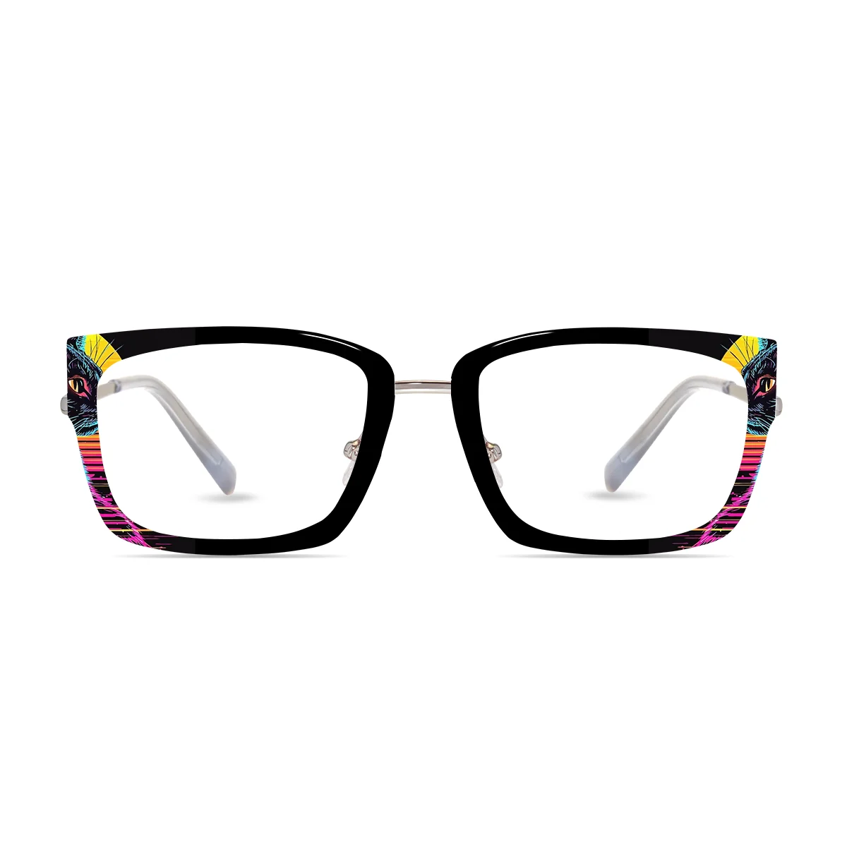 XCombo Soline Combo Glasses in Metallic Silver, rectangle metal base frame with Canvas Series Cat Collection Top Frame, front view cc10