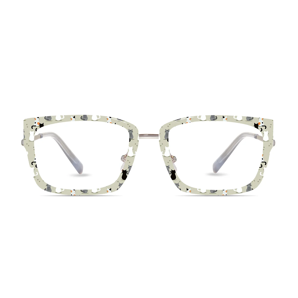 XCombo Soline Combo Glasses in Metallic Silver, rectangle metal base frame with Canvas Series Cat Collection Top Frame, front view cc11