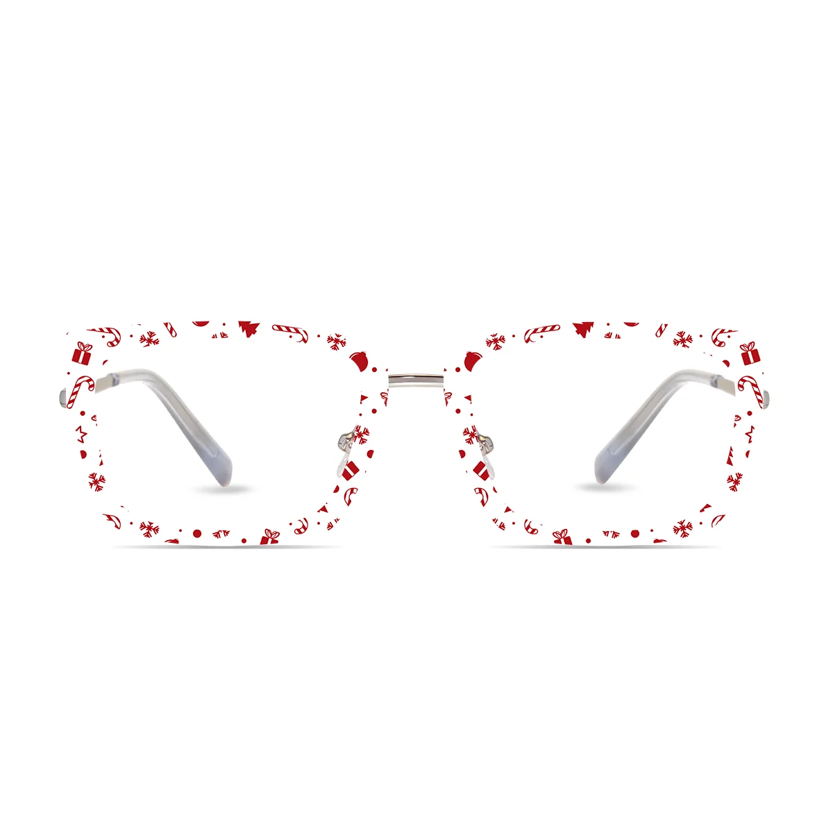 Custom glasses silver rectangular frame with Christmas decorative topper elements