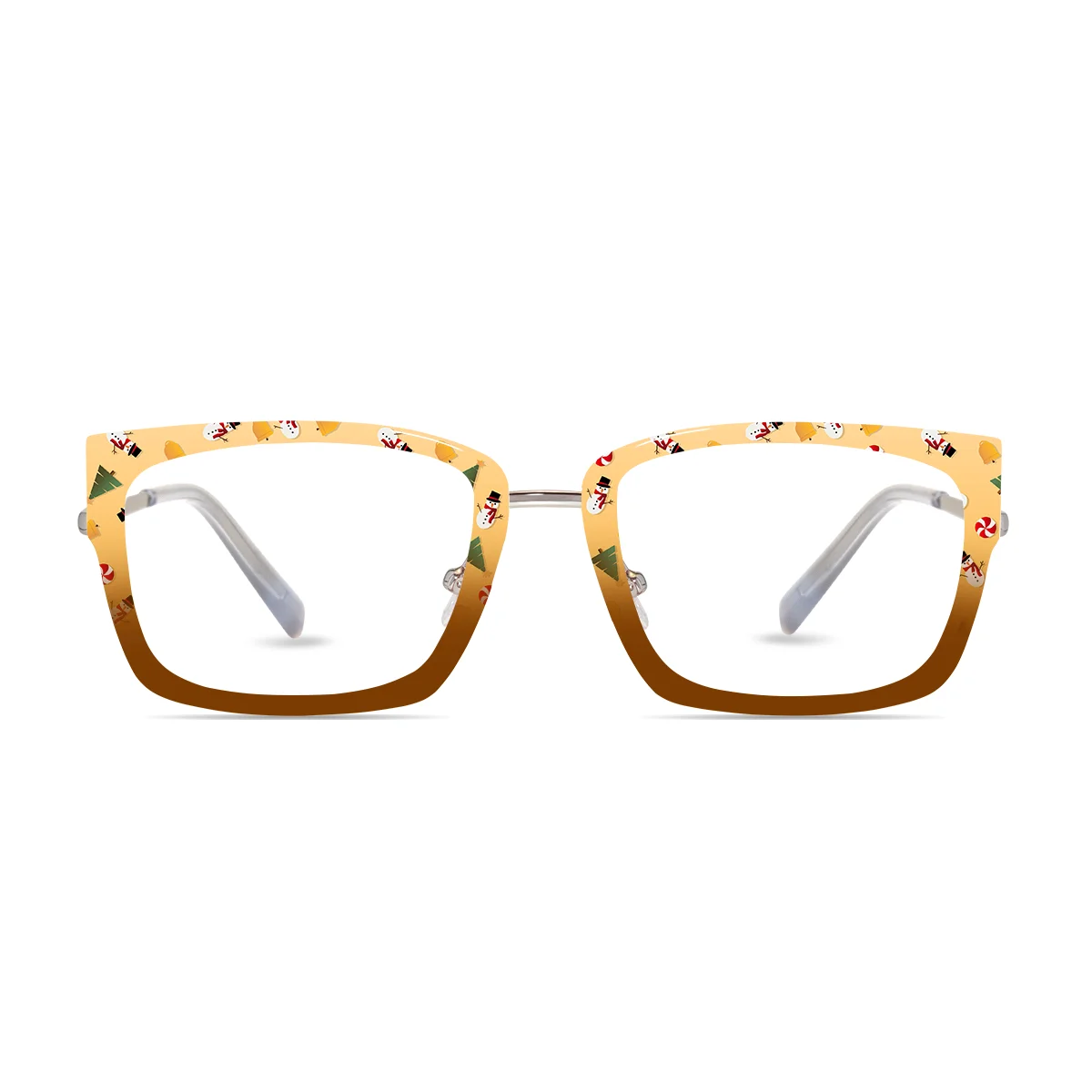 XCombo Eyewear, Soline Combo Glasses in Metallic Silver rectangle metal base frame with Canvas Series Christmas Collection Top Frame, front view fc36