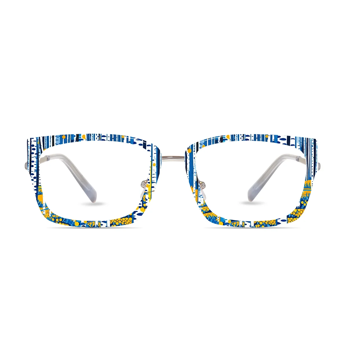 XCombo Soline Combo Glasses in Metallic Silver, rectangle metal base frame with Canvas Series Dots Collection Top Frame, front view pd22