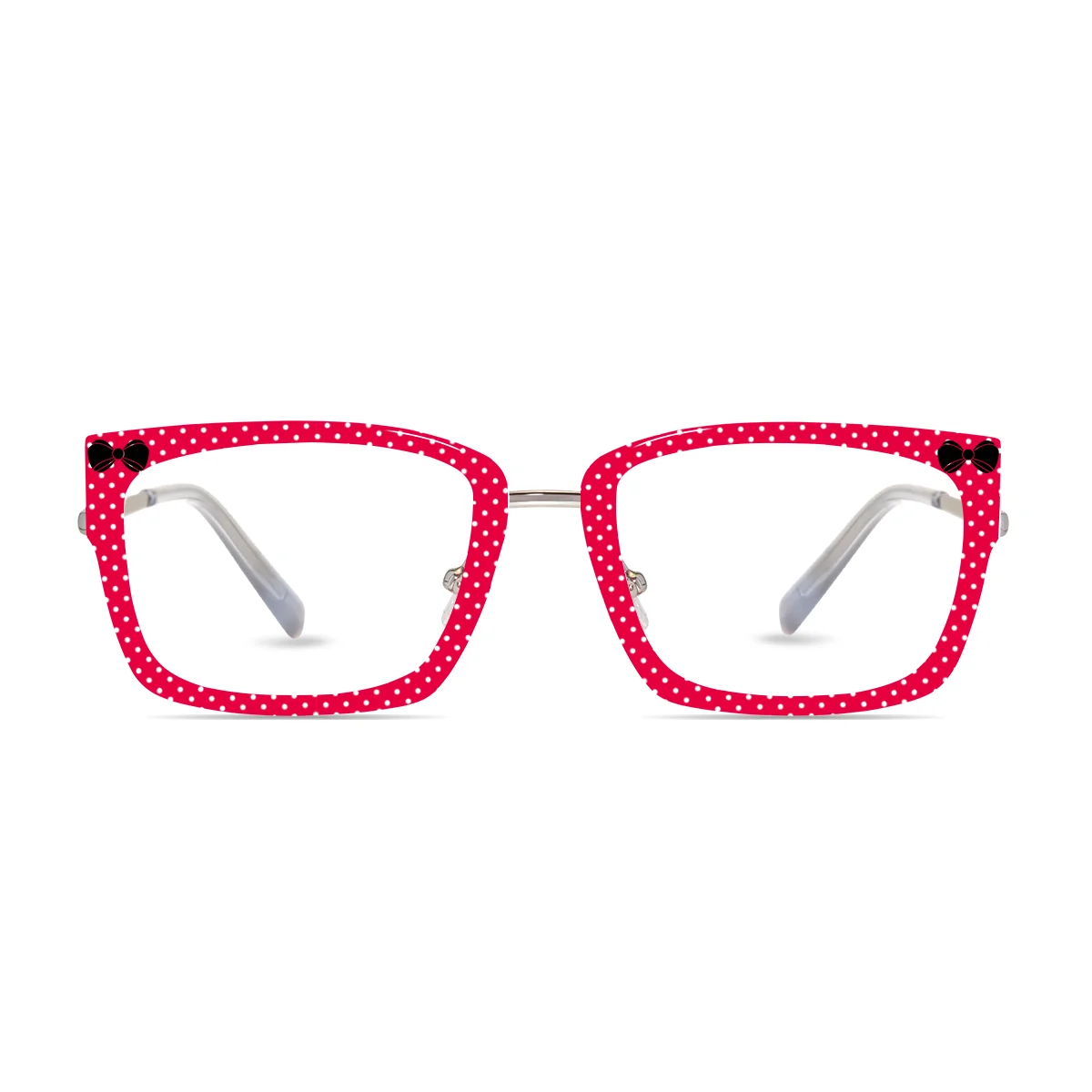 XCombo Soline Combo Glasses in Metallic Silver, rectangle metal base frame with Canvas Series Dots Collection Top Frame, front view pd23