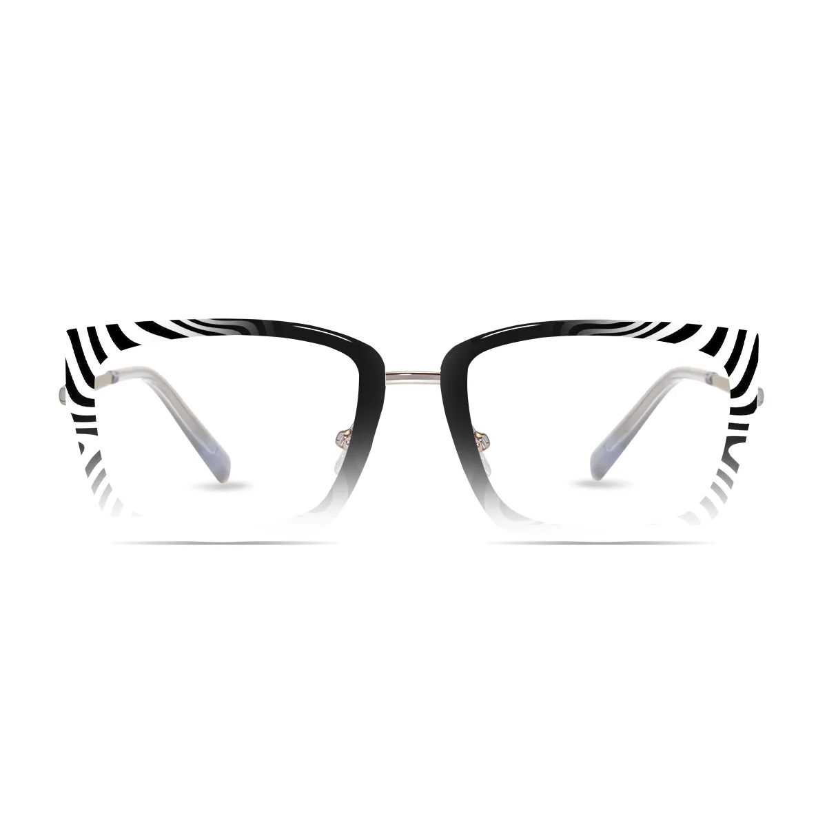 XCombo eyewear silver rectangle base frame with Zebra Series bold interchangeable glasses topper front image