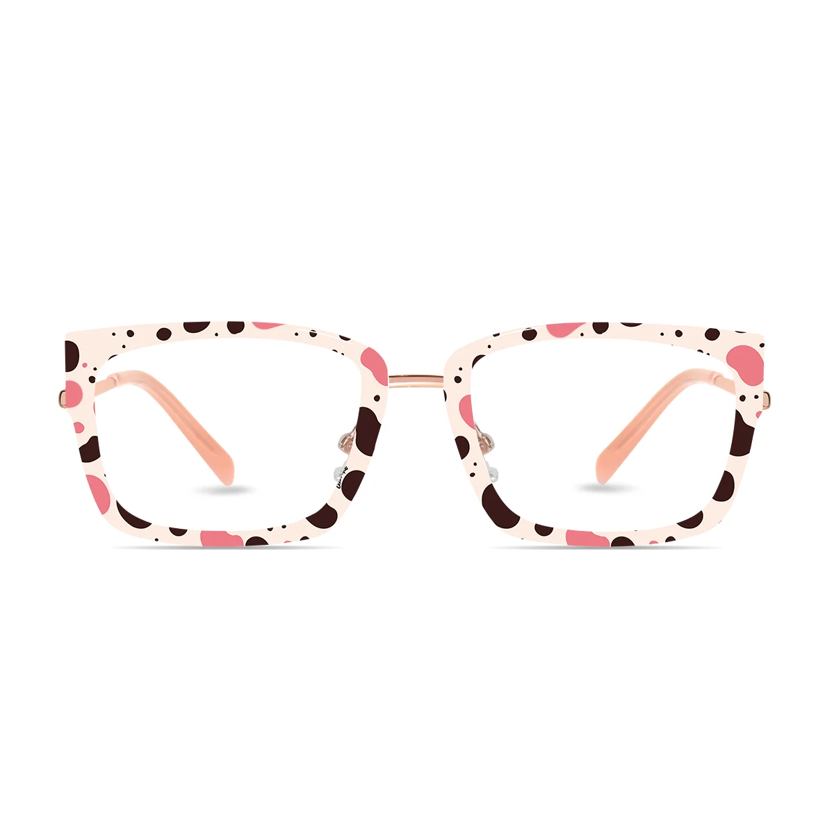 XCombo Soline Combo Glasses in Rose Gold, rectangle metal base frame with Canvas Series Dots Collection Top Frame, front view pd12