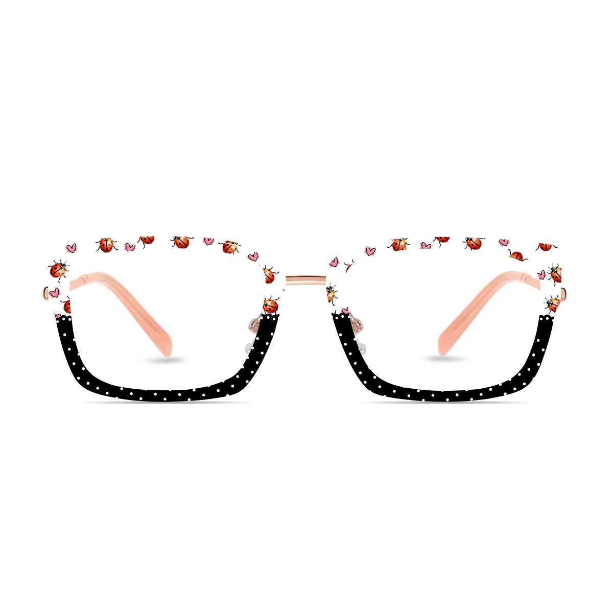 XCombo Soline Combo Glasses in Rose Gold, rectangle metal base frame with Canvas Series Dots Collection Top Frame, front view pd17