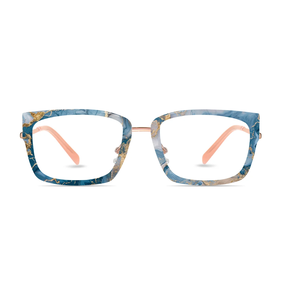 XCombo Soline Combo Glasses in Rose Gold, rectangle metal base frame with Stone Series Grid Collection Top Frame, front view pm29