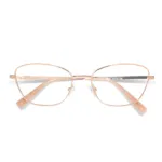 xcombo-mira-rose-gold-base-frame-front-2 Mira large metal cat-eye base frame in Rose Gold by XCombo, front view with folded temples. High-quality metal, compatible with hundreds of Mira series top frames for versatile combinations.