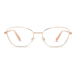Mira large metal cat-eye base frame in Rose Gold by XCombo, front view. Compatible with hundreds of Mira series top frames for customizable styles, lightweight and durable metal construction.
