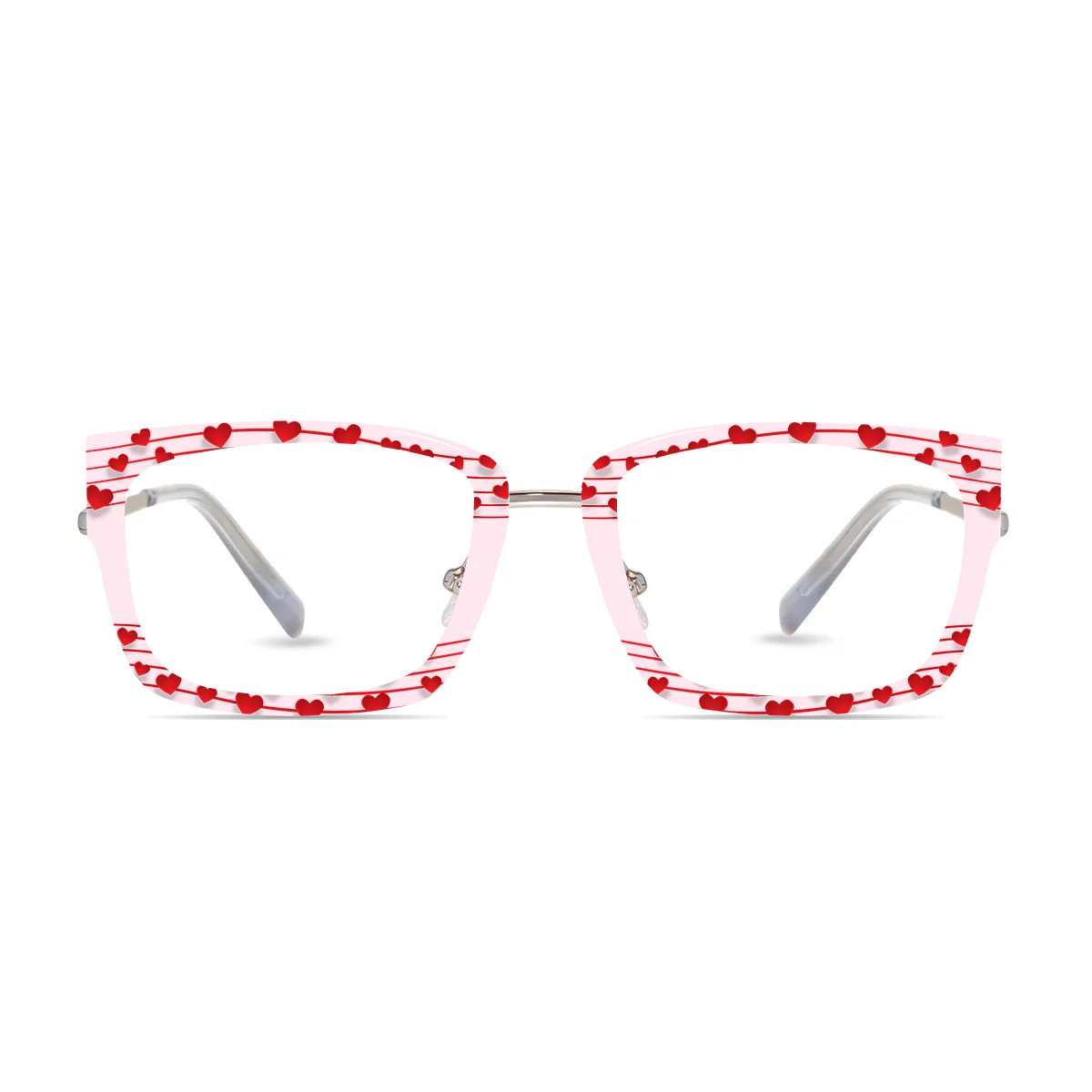 Stylish XCombo cat-eye glasses with heart-themed accents and a silver finish