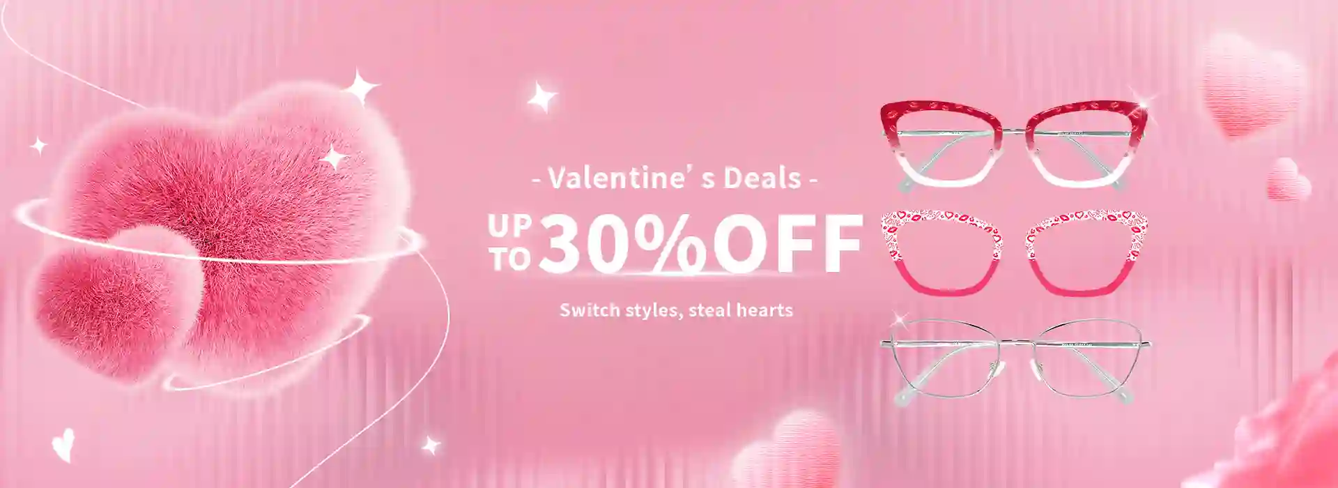XCombo Eyewear Store Homepage banner showing Valentine's Sale Up to 30% OFF , highlighting interchangeable eyewear