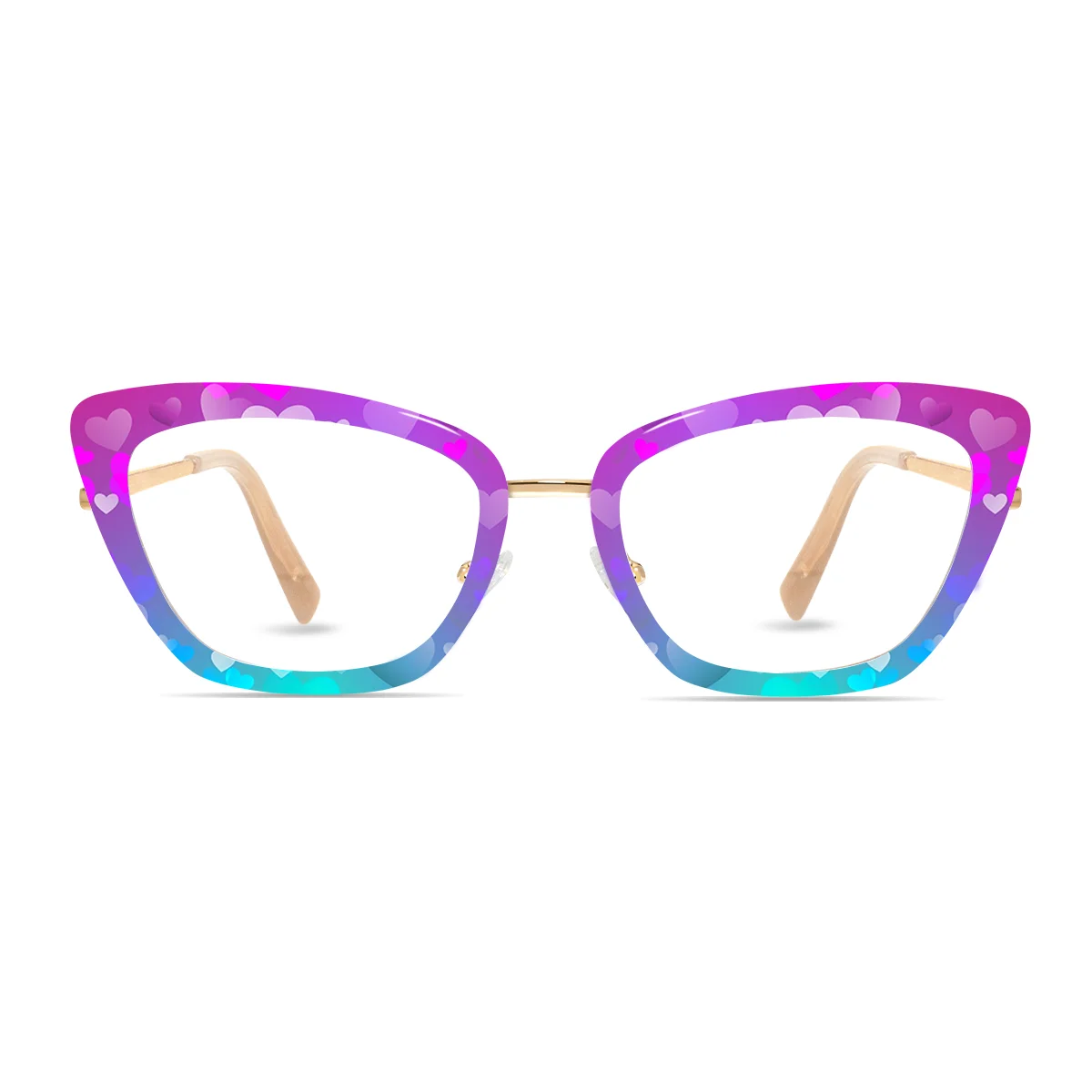 XCombo Mira Combo Glasses in Classic Gold, Cat Eye Metal base frame with Heartbeat Series Top Frame / Topper, front view , CH01