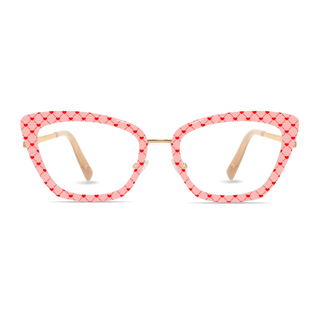 XCombo Mira Combo Glasses in Classic Gold, Cat Eye Metal base frame with Heartbeat Series Top Frame / Topper, front view , CH13