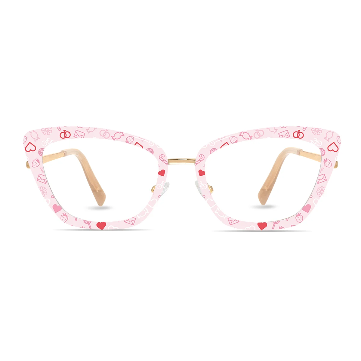 XCombo Mira Combo Glasses in Classic Gold, Cat Eye Metal base frame with Heartbeat Series Top Frame / Topper, front view , CH22