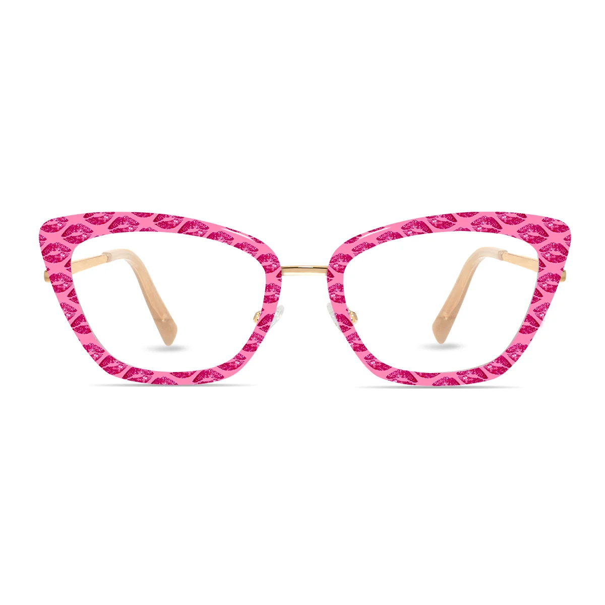 XCombo Mira Combo Glasses in Classic Gold, Cat Eye Metal base frame with Velvet Kiss Series Top Frame / Topper, front view , CK01