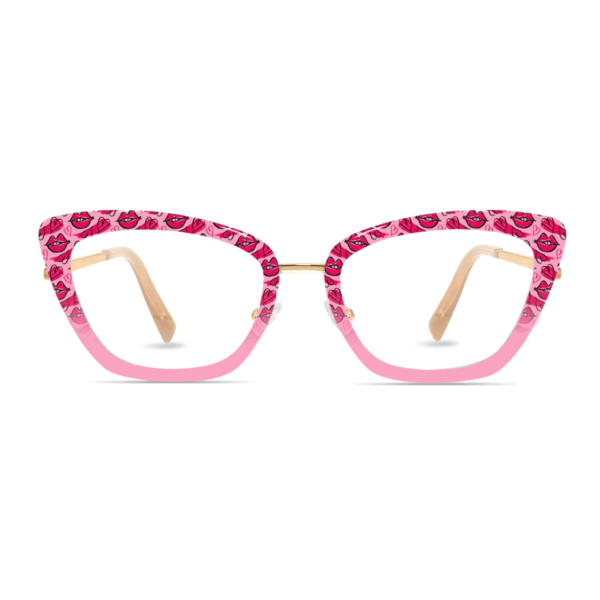 XCombo Mira Combo Glasses in Classic Gold, Cat Eye Metal base frame with Velvet Kiss Series Top Frame / Topper, front view , CK16