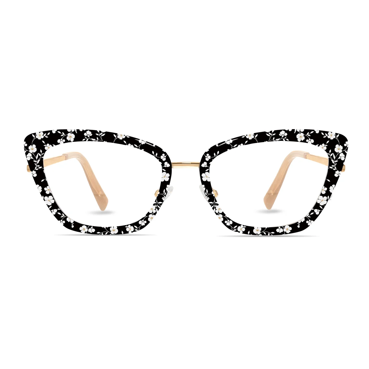 XCombo Mira Combo Glasses in Classic Gold, Cat Eye Metal base frame with Flower Series Top Frame / Topper, front view , PF08